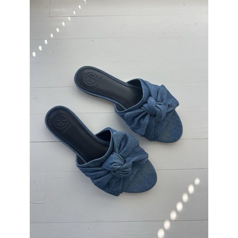 TORY BURCH Women’s 7 Annabelle Bow Slide Sandal DENIM CHAMBRAY